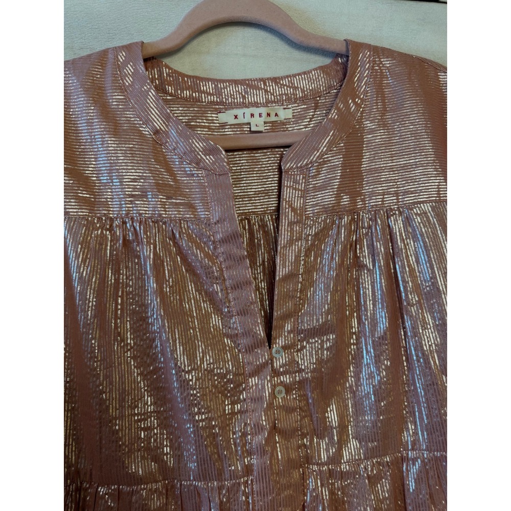Xirena Rose Gold Metallic Tiered V-Neck Tunic Dress‎ Size L - Picture 6 of 7
